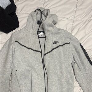 Nike Light Gray Hooded Zip Jacket with Black Accents